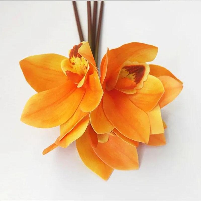 Simulation Bouquet 4 Heads Hand Pierced Feel Cymbidium Artificial Flowers Home Decoration Flower Vase Flower Arrangement