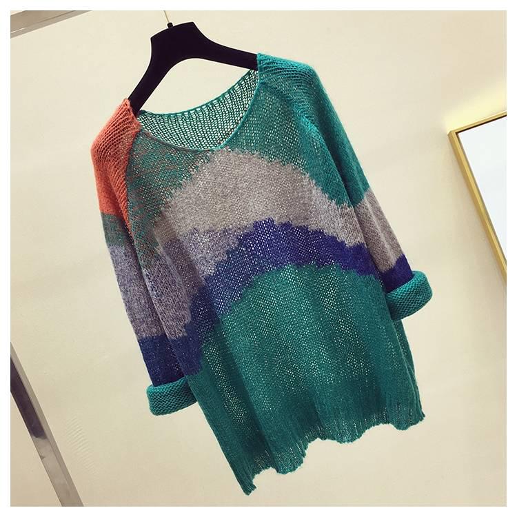 Pofulove Sweater Women's Spring Autumn Thin Pullover Long-sleeved Sweater Loose Lazy chic Blouse