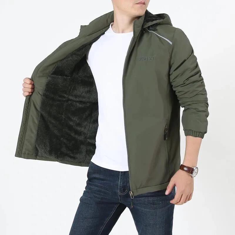 Winter Plush Padded Padded Jacket Men's Multi-pocket Tooling Jacket Mid-length Plus Size Jacket Men's Outdoor Padded Jacket
