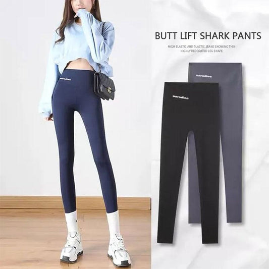Women's Nine-point Shark Pants Spring and Autumn Leggings Wear High Waist Elastic Hip-lifting Tights Slimming Yoga Pants Comfortable Riding Pants