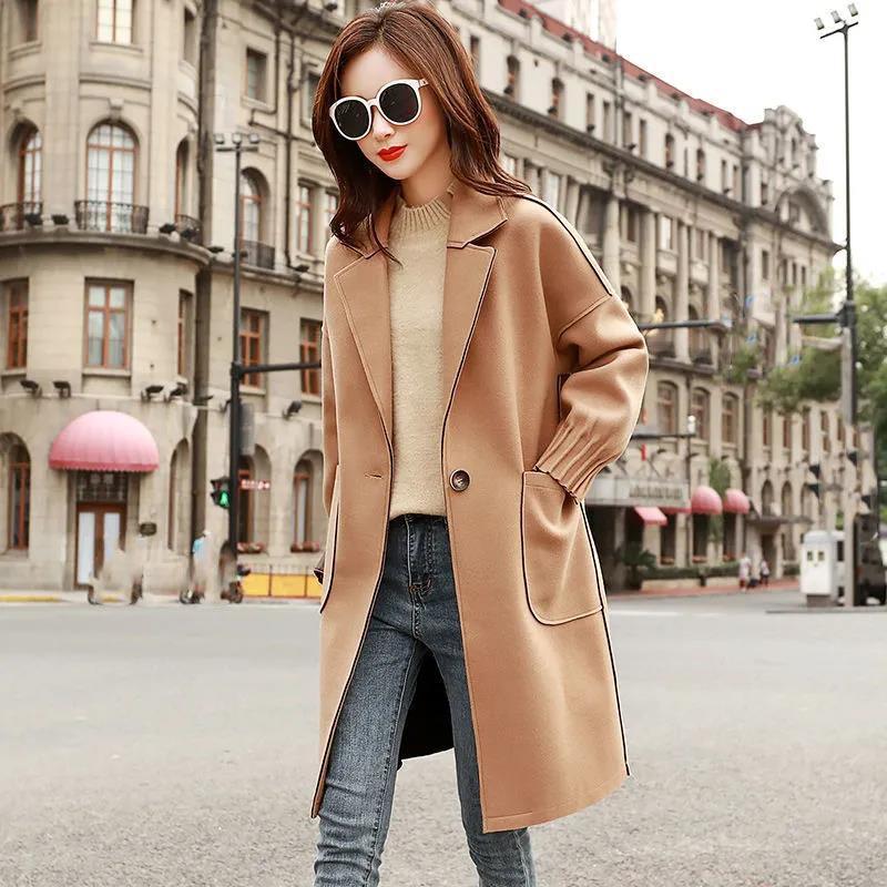 Autumn and Winter Coat Women's Mid-length Cotton and Thick Woolen Loose Casual Coat