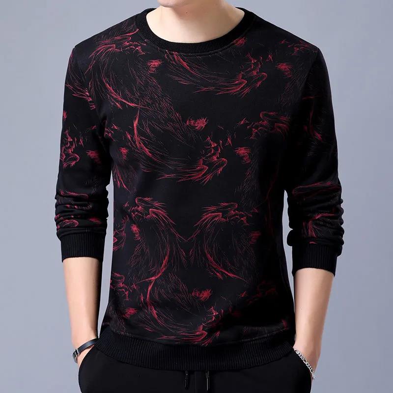 Autumn and Winter Plus Velvet Padded Long-sleeved Sweater Men's Long-sleeved T-shirt Men's Printed Shirt Bottoming Shirt