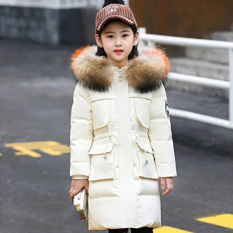 Children's Cotton-padded Clothes Girls' Winter Jacket Big Children Thickening Medium-length Cotton Jackets Large Fur Collar