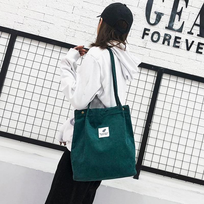 Bags Women  Corduroy Shoulder Bag Reusable Shopping Bags Casual Tote Female Handbag