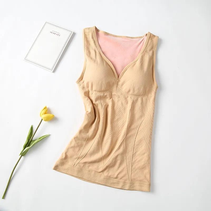 Thermal Underwear Women Velvet Warm Body Tops Vest Sleeveless Slim Seamless V Neck Solid Color Tank Top Sexy Winter Thremo