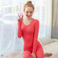 Women's Modal Elastic Seamless Body Pajamas Set Fitting Warm Thin Tight Pyjamas Solid Round Neck Long Sleeves Sleeping Suit Nightgowns Set
