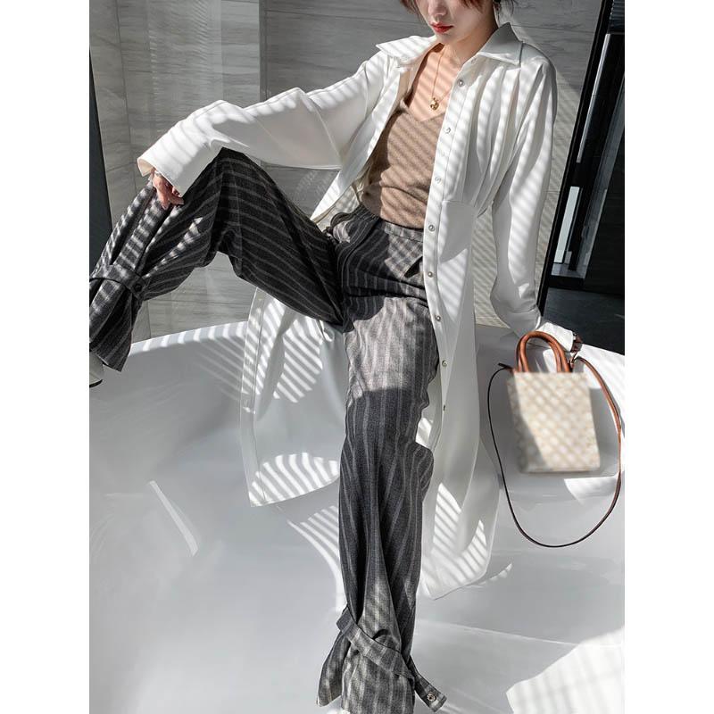 Spring Summer White Shirt Dress Cardigan Niche Waist Waist Was Thin A-line Long Skirt Women