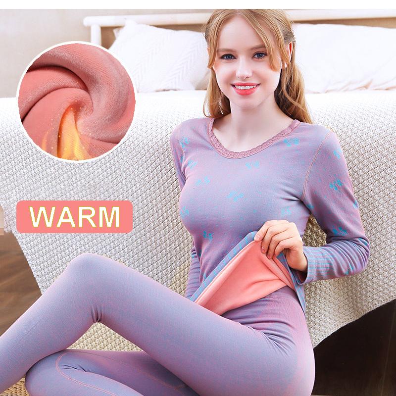 Thermal Underwear Women's Thickened Plus Velvet Suit Body Tight Winter Cotton Wool Bottoming Shirt