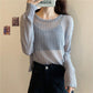 Loose and Thin Long-sleeved Hollow Knitted Sweater Women's All-match Sunscreen Shirt Top Sexy See-through Dress