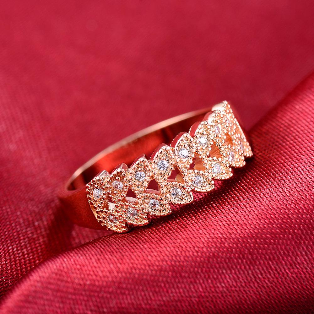 Rose Gold Wide Ring Vintage Hollow Leaf Shaped Zircon Ring Women Proposal Ring Valentine's Day Gift