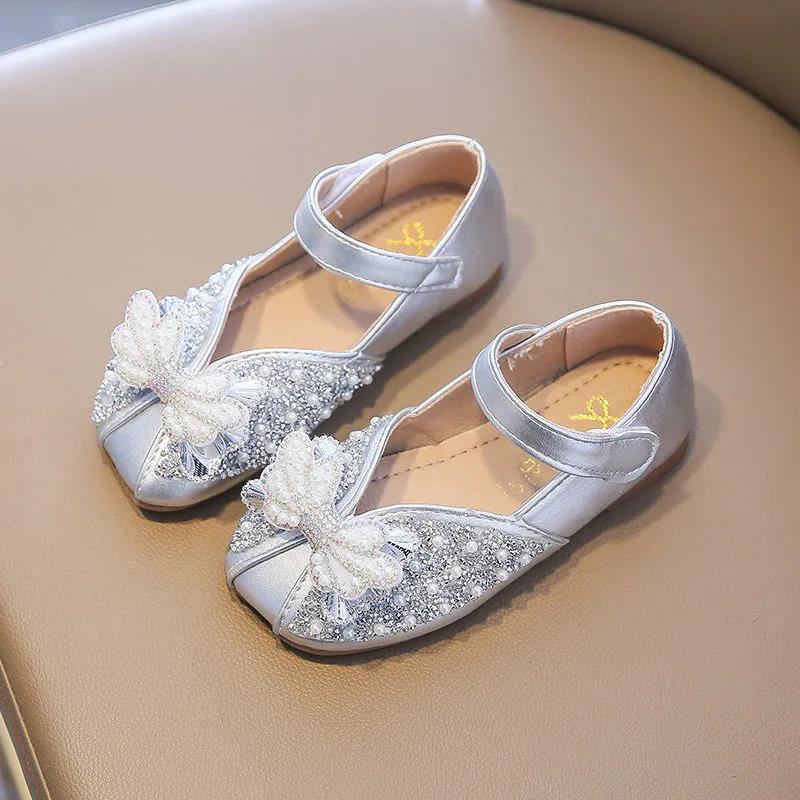 Children Sandals Princess Style Party Shoes for Girls Glitter Wedding Girl Sandals Crystal High Heel Shoes Gold Sandal