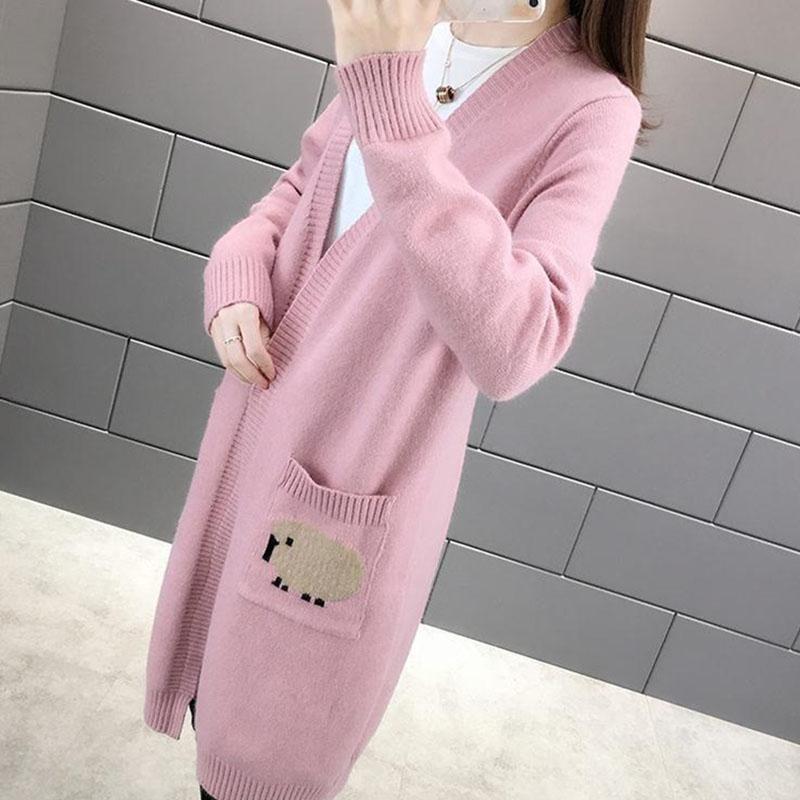 Mid-length Sweater Fashion Knit Cardigan Jacket for Spring and Autumn Simple Casual Women's Jacket