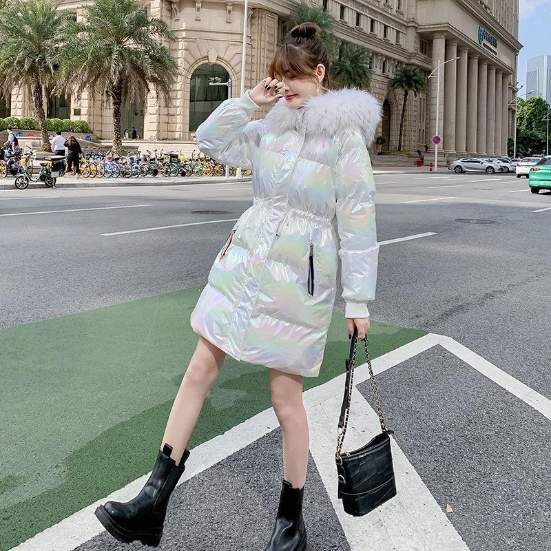 Fur Collar Cotton Clothes Women's Winter Coat Ladies Cotton-padded Jacket Loose Shiny Bread Coat Long-sleeved Top