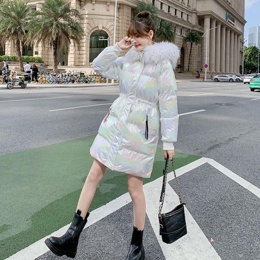 Fur Collar Cotton Clothes Women's Winter Coat Ladies Cotton-padded Jacket Loose Shiny Bread Coat Long-sleeved Top