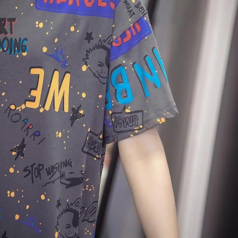 Short-sleeved Women's Plus Size Age-reducing Tie-dye National Tide T-shirt Tops Ladies Casual Loose Round Neck Short Sleeves