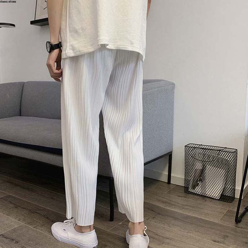 Summer Ice Silk Thin Loose Straight Drape Nine-point Wide-leg Pants