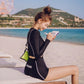 Solid Split Swimsuit Women Casual Long Sleeve Sunscreen Keep Bikinis Sexy High Waist Bodycon Bathing Spring Beach Swimwear