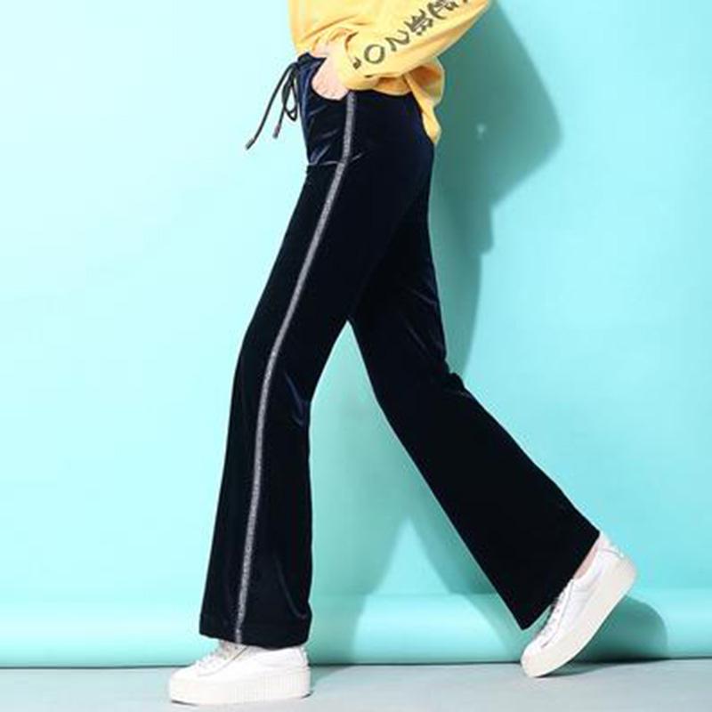 Women's Thick Velvet Wide-leg Pants High-waist Trousers Slim Slimming Casual Micro-flared Pants