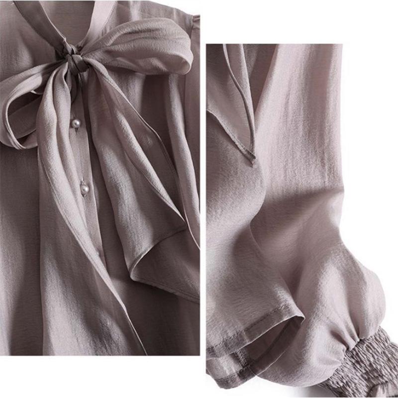 Knotted Ribbon Shirt Elegant Ladies Thin Small Shirt Top Bow
