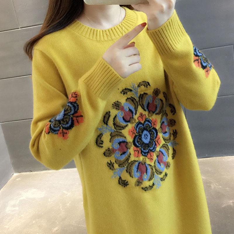 Autumn and Winter Mid-length Coat Loose Casual Thick Top Long Sleeve Knitted Sweater for Women