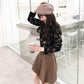 3 Colors Leopard O-neck Pullover Long Sleeve Short Twist Sweater Women Open Waist Knitwear