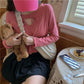 Womens Love Hollow Frill Loose Tops Blouse Casual Crew Neck Pullover T-Shirt