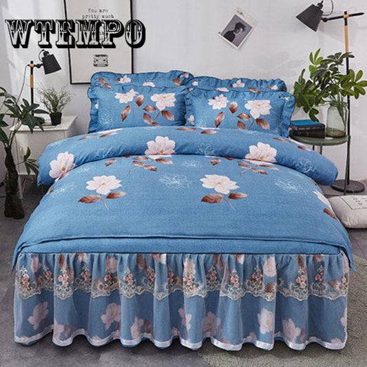 Bed Skirt 4Pcs/Set Bedding Sets Printed Duvet Cover Set