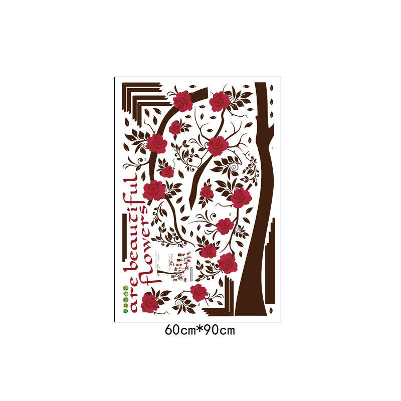[Wall sticker ]Red Flowers Frame Tree Wall Stickers Home Decor Living Room Bedroom Art Decoration De