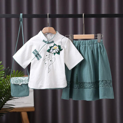 Girl's Hanfu Suit Summer Chinese Style Ancient Costume Children's Super Fairy Skir Improved Tang Suit Chinese Elements Clothes