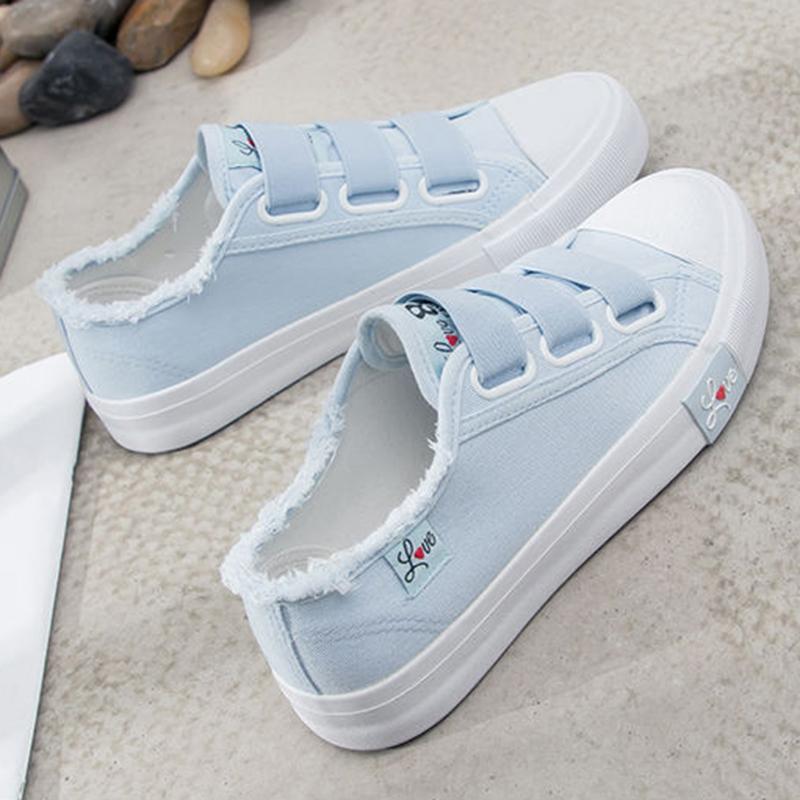 Sneakers Canvas Shoes for Women Fashion Solid Superstar Hook Loop Vulcanize Shoes