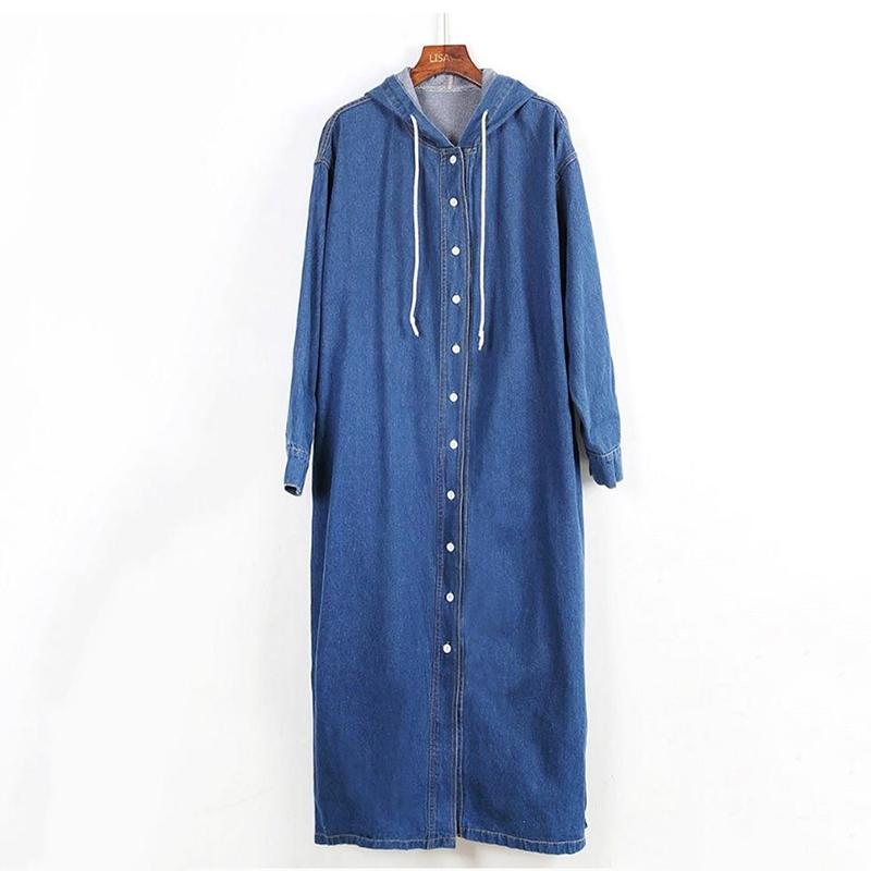 Large Size Loose Denim Jacket Women Spring and Autumn Long-sleeved Hooded Denim Cardigan Long BF Ladies Windbreaker Warm Jacket
