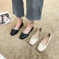 Flat Square Toe Small Single Shoes Women Casual Pearl Scoop Single Shoes Retro French Leather Shoes Soft Leather Comfortable