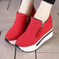 Women's Spring and Autumn High-top Canvas Shoes Inner Heightening Shoes Side Zipper Anti-skid Thick Sole Single Shoes