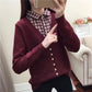 Autumn/Winter Korean Patchwork Pullover Loose Lapel Sweater Female Fake Two Piece Pullover Knitted Sweater Top