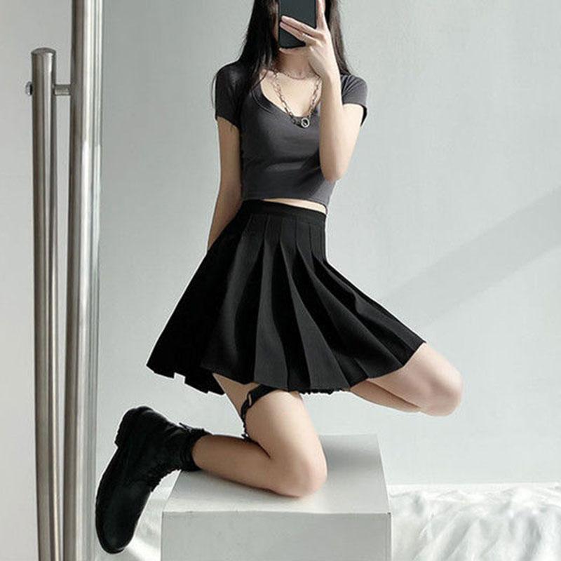 Summer Woman Skirt Preppy Style Pleated Skirt Chic Student High Waist A-line Skirt Woman