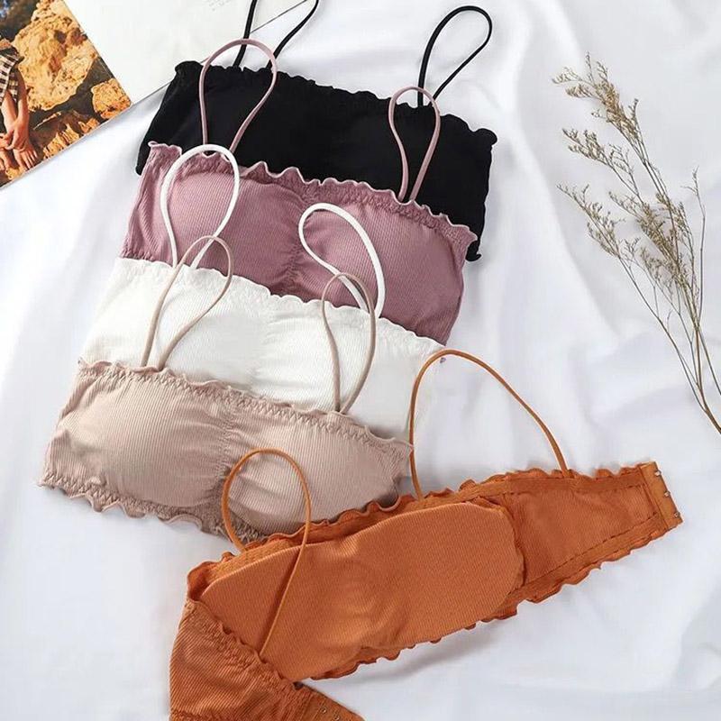 Korean Version Three Row Buckle Gathered Anti Sagging Thin Wrap Chest Wipe Chest Suspender Vest Underwear Women's Wrap Chest Suspender Vest Bra