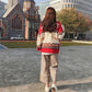 Christmas Turtleneck Sweater Women Padded Pullover Loose Top Long Sleeve Splicing Color Warm Coat
