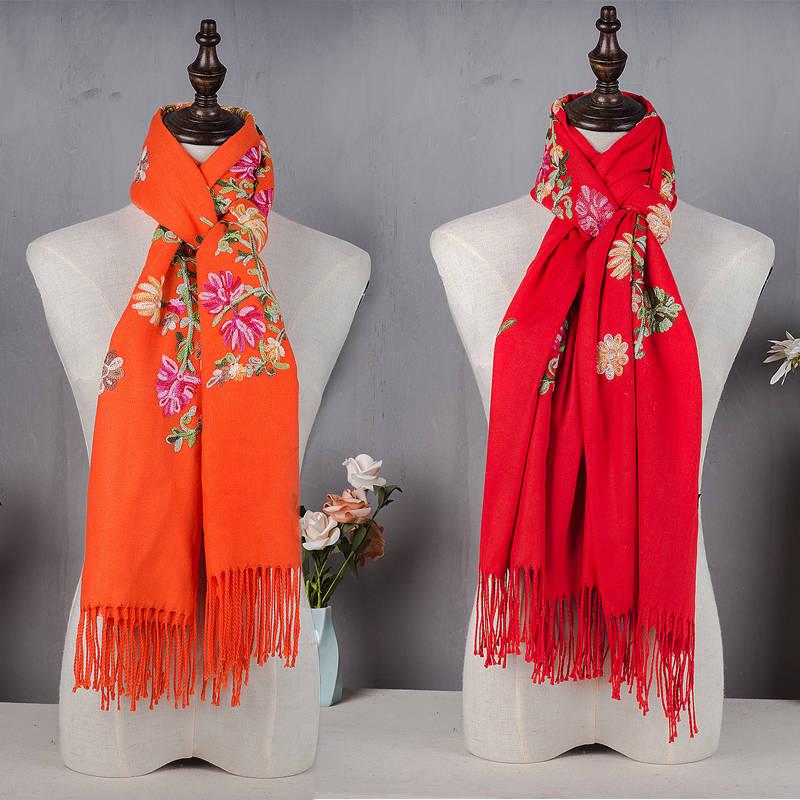 Scarfs for Women Hand-embroidered Print Pashmina Scarf Shawl Wrap Soft Winter Warm Hijab Head Scarves