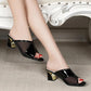 Women's Summer Large Size High-heeled Sandals Office Ladies Solid Color Hollow Out Mesh Fish Mouth Slippers