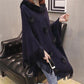 Women's Loose Sweater Outer Wear Fur Collar Batwing Sweater  Hand-woven Tassel Cloak Knit Shawl Autumn Winter
