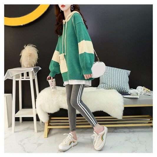 Lazy Style Pullover Sweater Women Loose Loose Outer Wear All-match Jacket Thick Hooded Knitted Coat