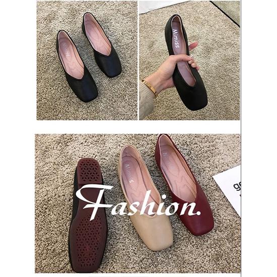 Women 'S Spring Summer Flats Shoes Vintage Soft Leather Low Heels Slip On Footwear Square Head Shoes