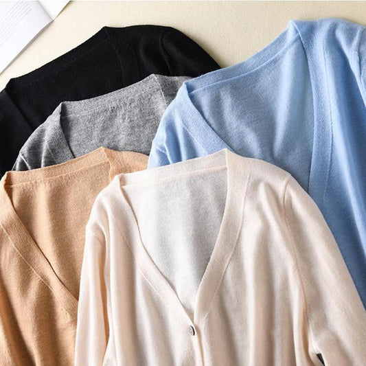 Women's Plus Size Knitted Cardigan Jacket Spring and Autumn V-neck Slim Loose Sweater Women
