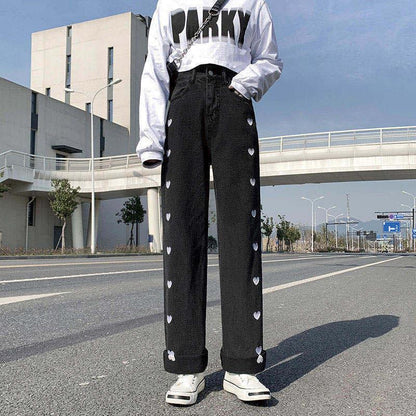 Loving High-waisted Jeans Women's Loose Micro-opening Slits All-match Drape Mopping Pants Thin Wide-leg Pants Trendy