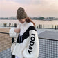 Lamb Wool Stand-up Collar Jacket Female BF Color Matching Loose Cardigan Zipper Plus Velvet Thick Warm Jacket Ladies Casual Warm Jacket