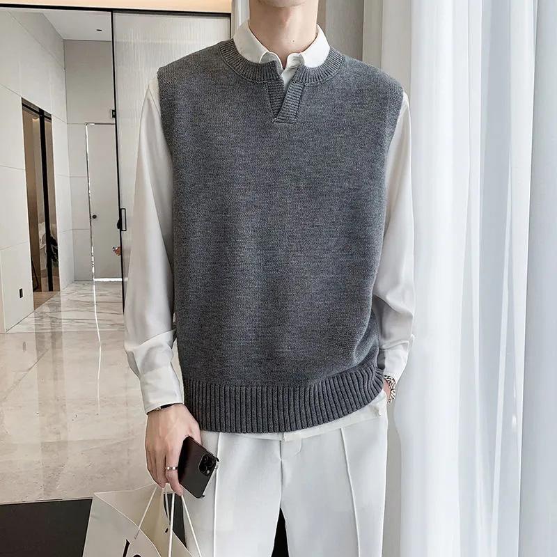 New Sweater Autumn Korean Trend Versatile V-neck Sleeveless Vest Men's Spring and Winter Wear Vest Vest Knit Sweater