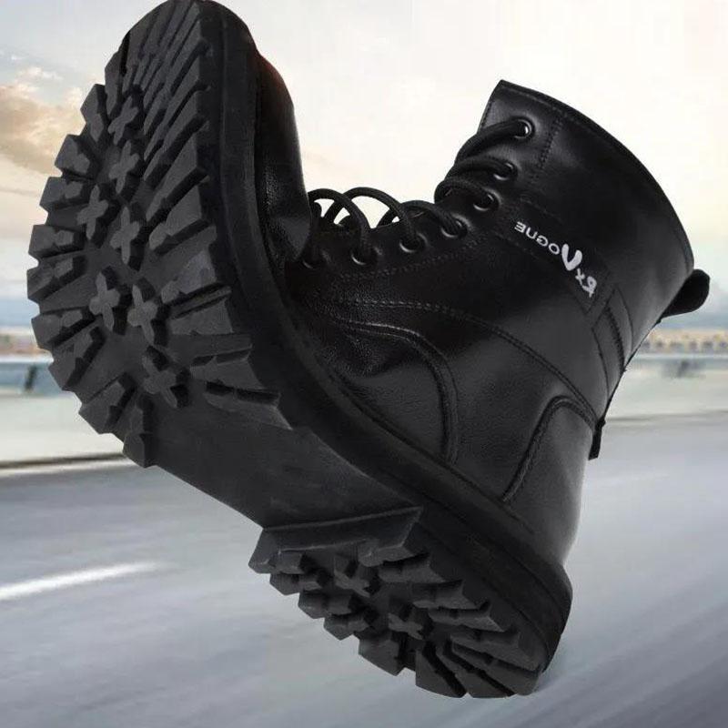 Leather Men's Military Boots Wool Cotton Shoes Thickened Warm Snow Boots Lace-up Tooling Boots Winter Short-tube Martin Boots