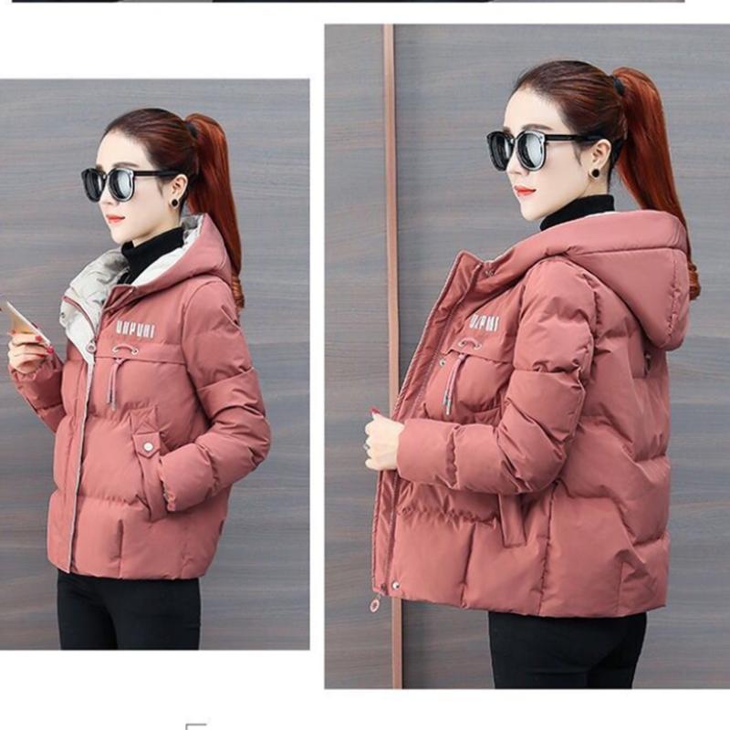 Women's Solid Color Short Down Jacket Winter Korean Style Loose Quilted Jacket Casual Warm Hooded Down Jacket