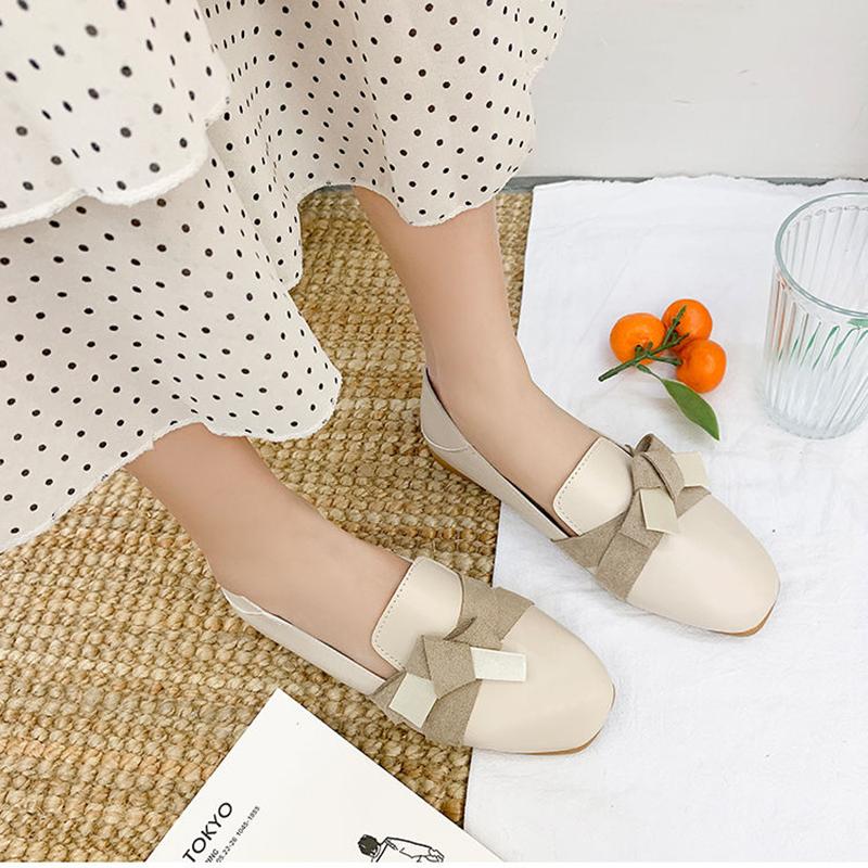 Square-toe Flat Leather Shoes Soft Leather Lightweight Slip-in Flat-bottomed Casual Women's Leather Shoes Wearable for Work