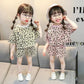 Girls' New Leopard Print Baby Summer Indoor Air-conditioning Suit Short-sleeved Shorts 2-piece Set